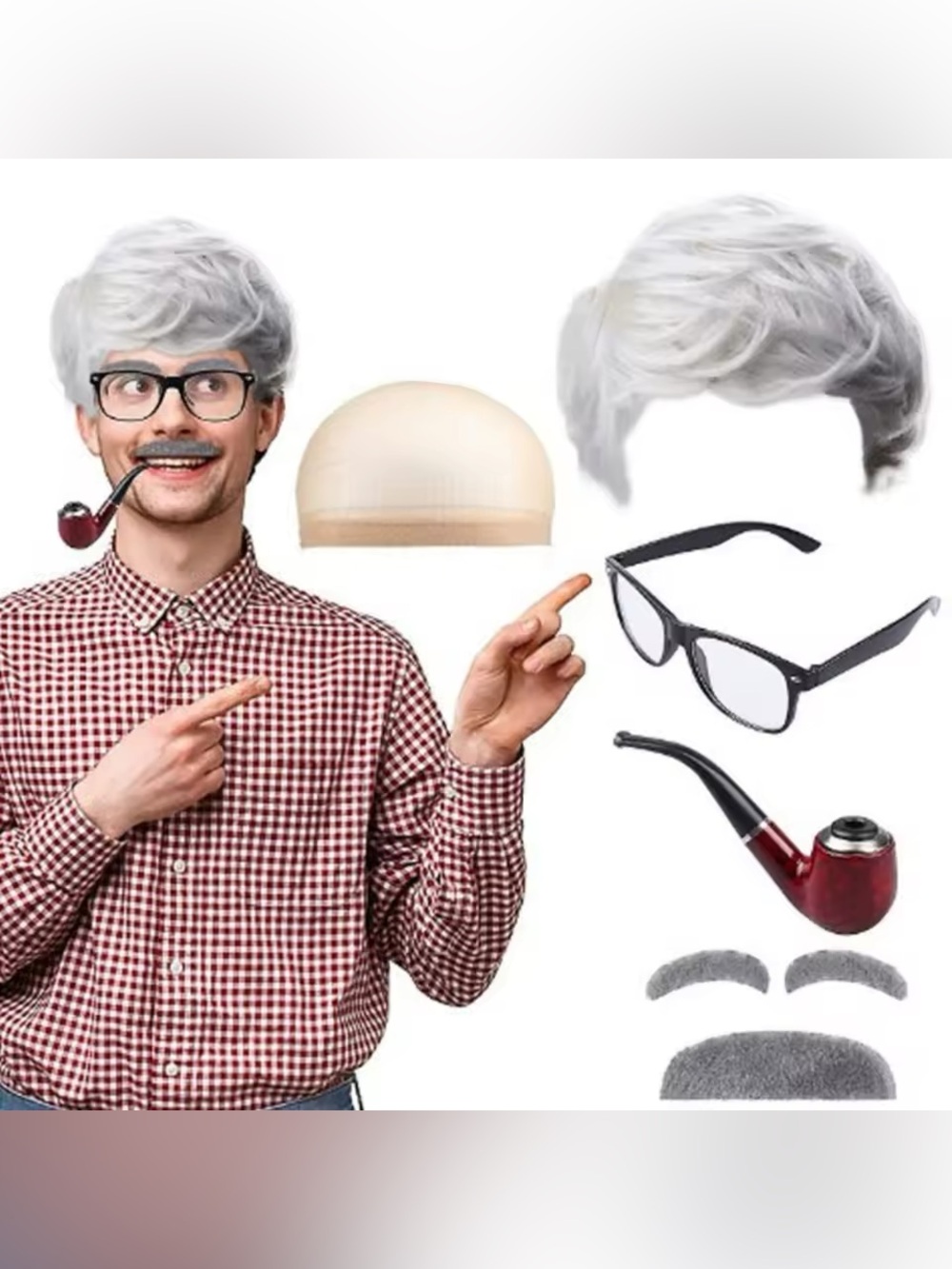 Funny Old Man Wig Set Grandpa Costume Halloween Grandpa Party Cosplay Props